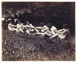 Mandlige nøgenbilleder i siddende tovtrækkeri, ca. 1883 (albumin print)